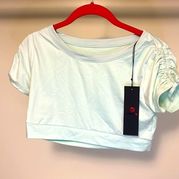 NWT Mono B crop top with Ruched sleeve - Picture 2 of 2